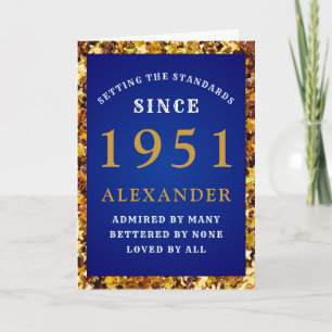 Carte 70th Birthday Born 1951 Gold Blue Ajouter Votre No