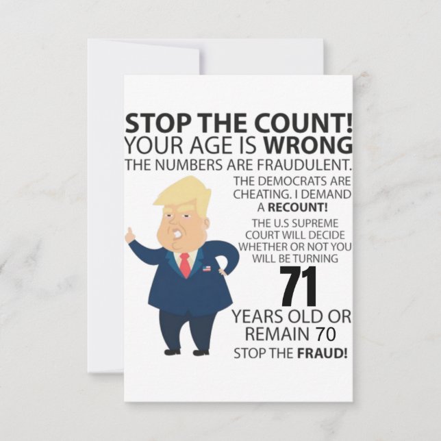 Carte 71 ans Trump heureux anniversaire présent drôle (Devant)