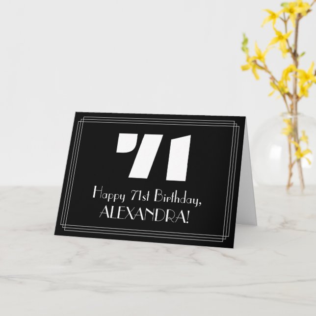 Carte 71e anniversaire : Art Déco Inspiré Look "71" & No (Fleur jaune)