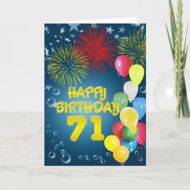 Carte 71e anniversaire avec feux d'artifice et bal (Devant)