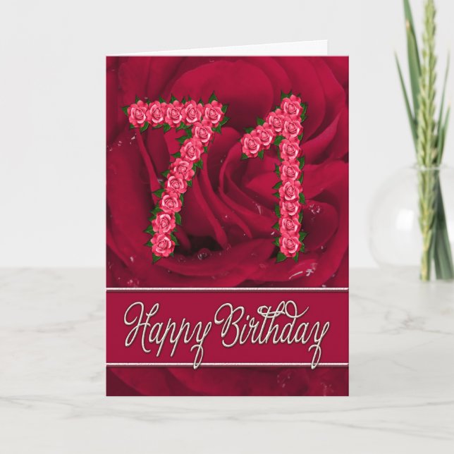 Carte 71e anniversaire avec rose et feuille (Devant)