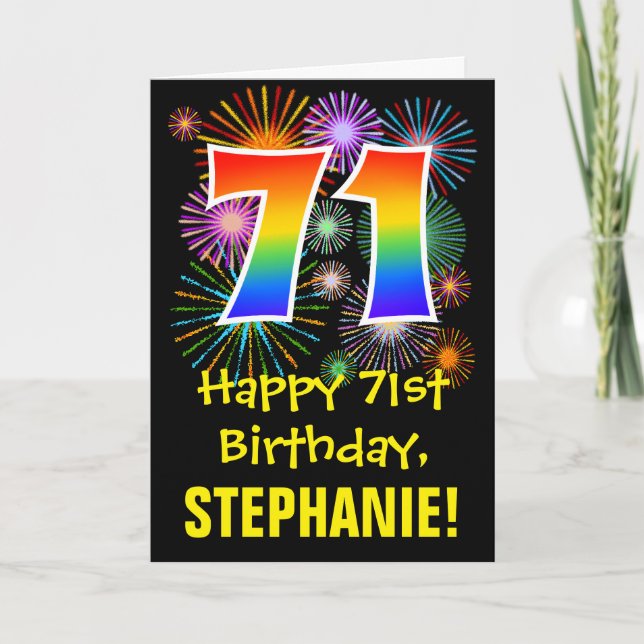 Carte 71e anniversaire : Fun Fireworks Motif + Rainbow 7 (Devant)