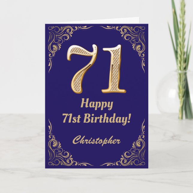 Carte 71e Anniversaire Marine Parties scintillant bleue  (Devant)