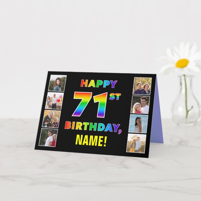 Carte 71e anniversaire : Rainbow Text, Custom Photos & N (Petite plante)