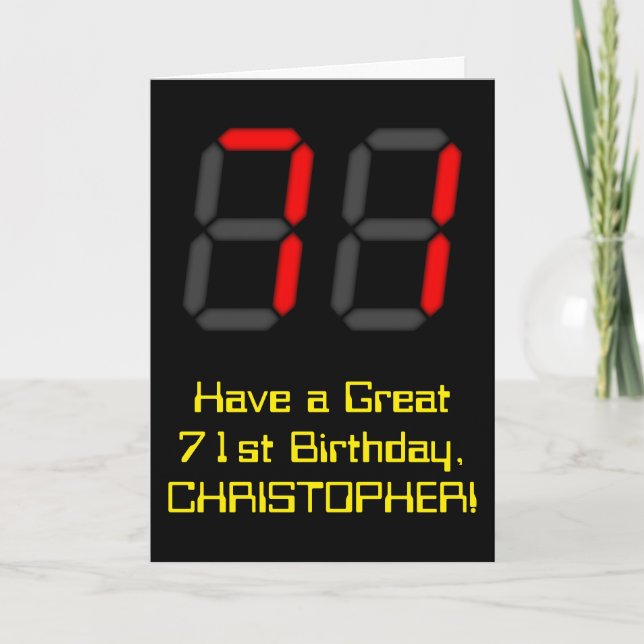 Carte 71e anniversaire : Rouge Digital Clock Style "71"  (Devant)