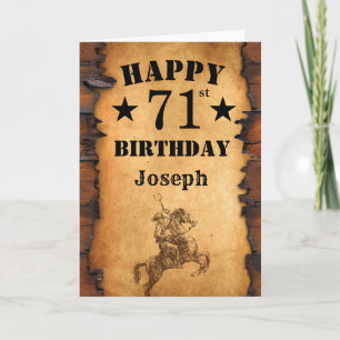 Carte 71e Anniversaire Rustique Pays Ouest Cowboy Horse