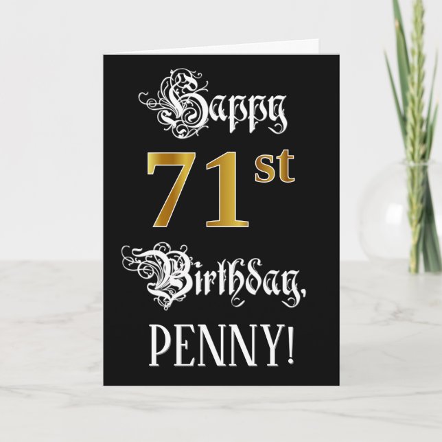 Carte 71e anniversaire — Script fantaisie; Faux Gold Loo (Devant)