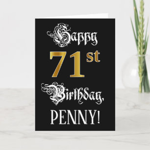 Carte 71e anniversaire — Script fantaisie; Faux Gold Loo