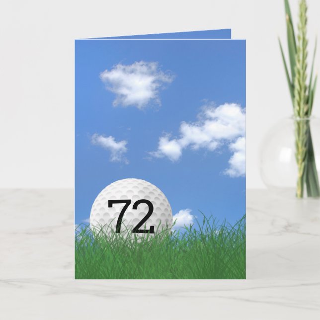 Carte 72e anniversaire, balle de golf dans l'herbe (Devant)