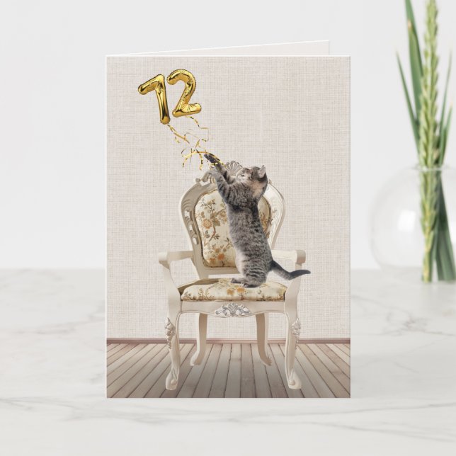Carte 72e anniversaire Ballons et Tabby Cat (Devant)