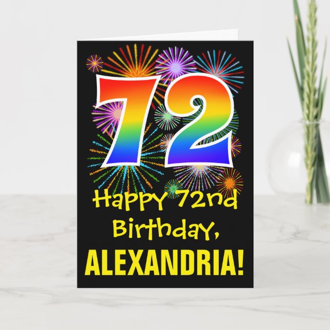 Carte 72e anniversaire : Fun Fireworks Motif + Rainbow 7 (Devant)