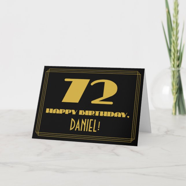 Carte 72e anniversaire : Nom + Art Déco Inspiré Look "72 (Devant)