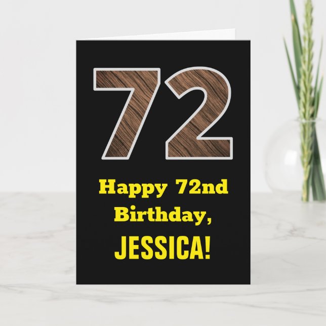 Carte 72e anniversaire : Nom, Faux Wood Grain Motif "72" (Devant)