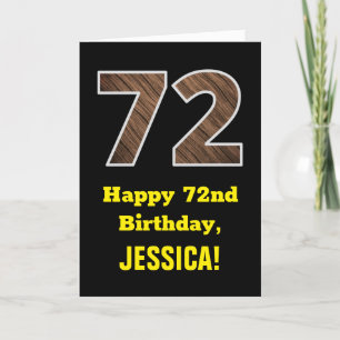 Carte 72e anniversaire : Nom, Faux Wood Grain Motif "72"
