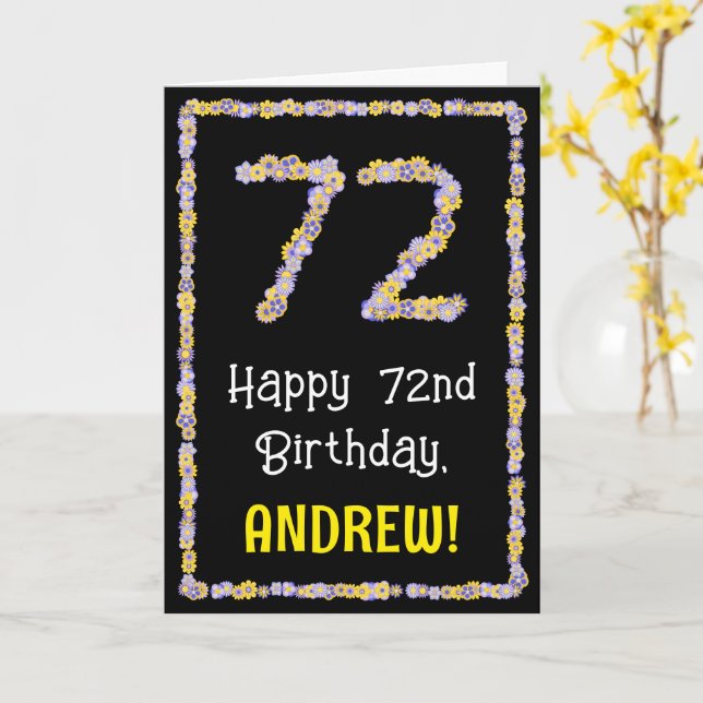 Carte 72e Anniversaire : Nombre de fleurs florales, nom  (Fleur jaune)