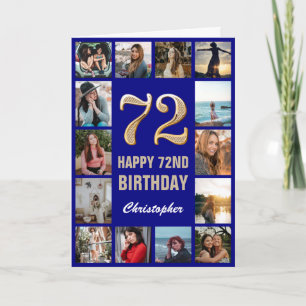 Carte 72e Joyeux Anniversaire Marine Bleu & Gold Photo C