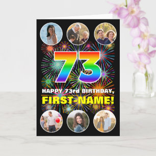 Carte 73e anniversaire : Arc-en-ciel amusant #, Nom pers