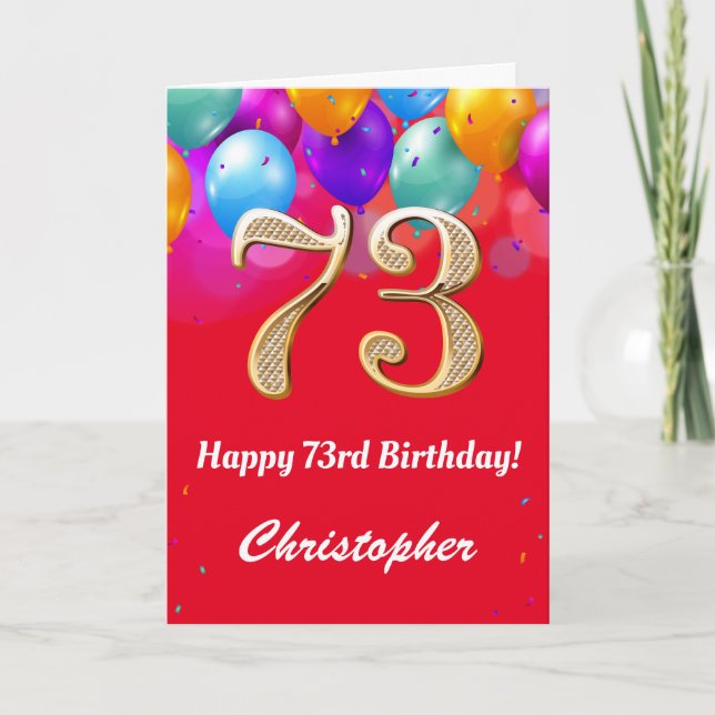 Carte 73e anniversaire Ballons rouges et dorés (Devant)