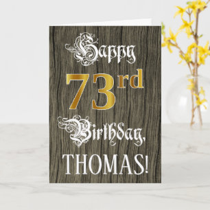 Carte 73e anniversaire : Faux Gold Look + Faux Wood Moti