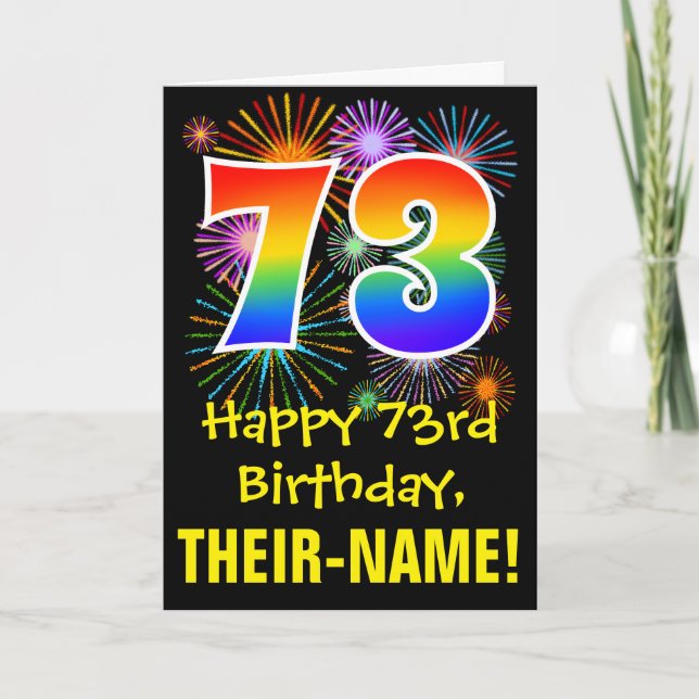 Carte 73e anniversaire : Fun Fireworks Motif + Rainbow 7 (Devant)