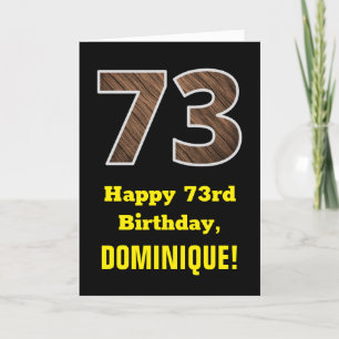 Carte 73e anniversaire : Nom, Motif Faux Wood Grain "73"