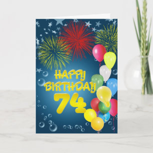 Carte 74e anniversaire avec feux d'artifice et bal