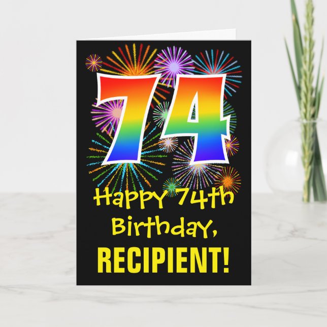 Carte 74e anniversaire : Fun Fireworks Motif + Rainbow 7 (Devant)