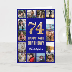 Carte 74e Joyeux Anniversaire Marine Bleu & Gold Photo C