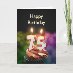 Carte 75e anniversaire avec gâteau et bougies