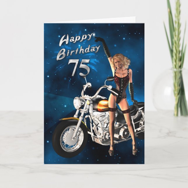 Carte 75e anniversaire avec moto (Devant)