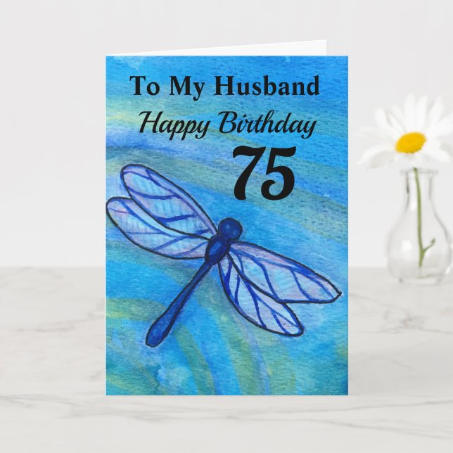 Carte 75e anniversaire de ma libellule bleue marie (Petite plante)