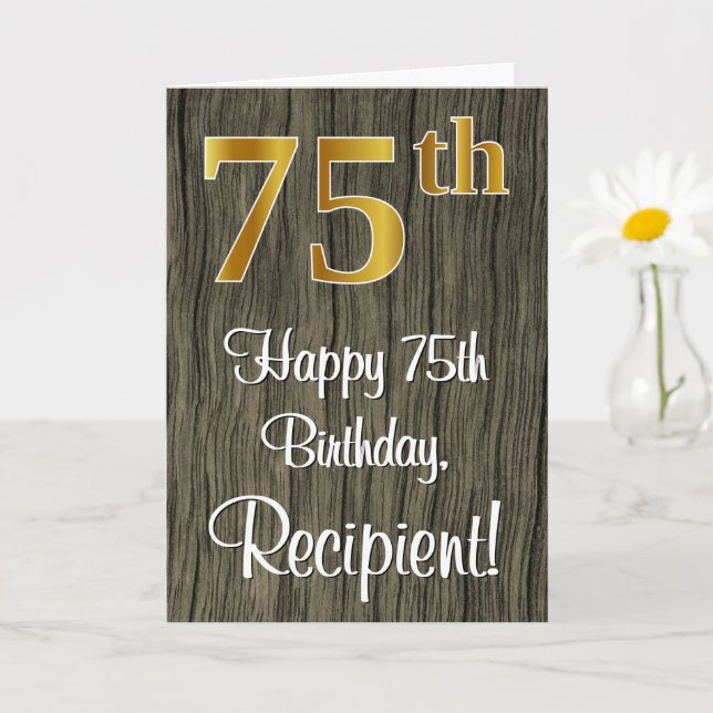 Carte 75e anniversaire : Elégant Faux Gold Look #, Faux  (Petite plante)