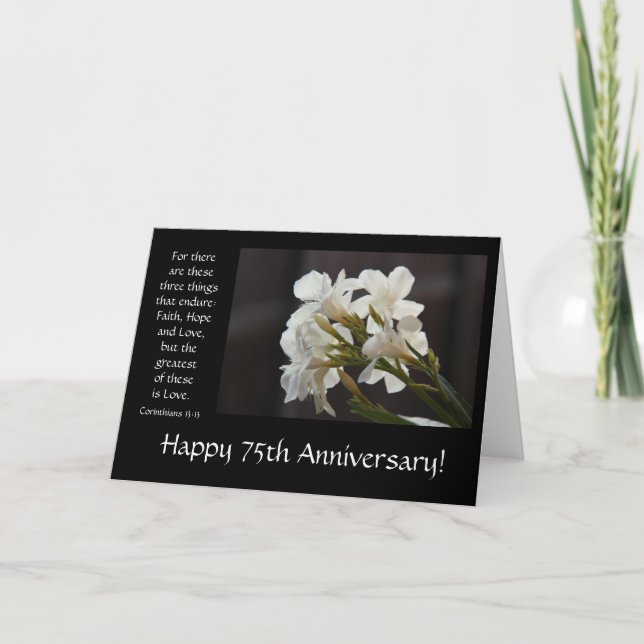 Carte 75e anniversaire, floral, verset de la bible sur l (Devant)