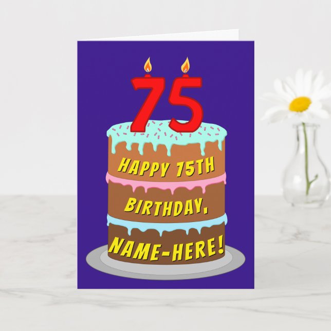 Carte 75e anniversaire : Fun Cake and Candles + Nom pers (Petite plante)