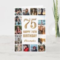 75e Joyeux Anniversaire Collage photo d'or et blan