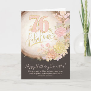 Carte 76 ans & Fabulueuse Fleurie Photo Anniversaire Per