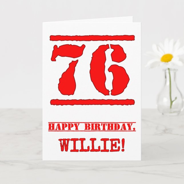 Carte 76e anniversaire : Amusant, Timbre en caoutchouc r (Petite plante)