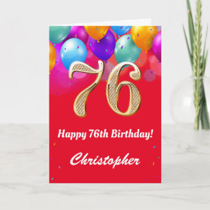 Carte 76e anniversaire Ballons rouges et dorés