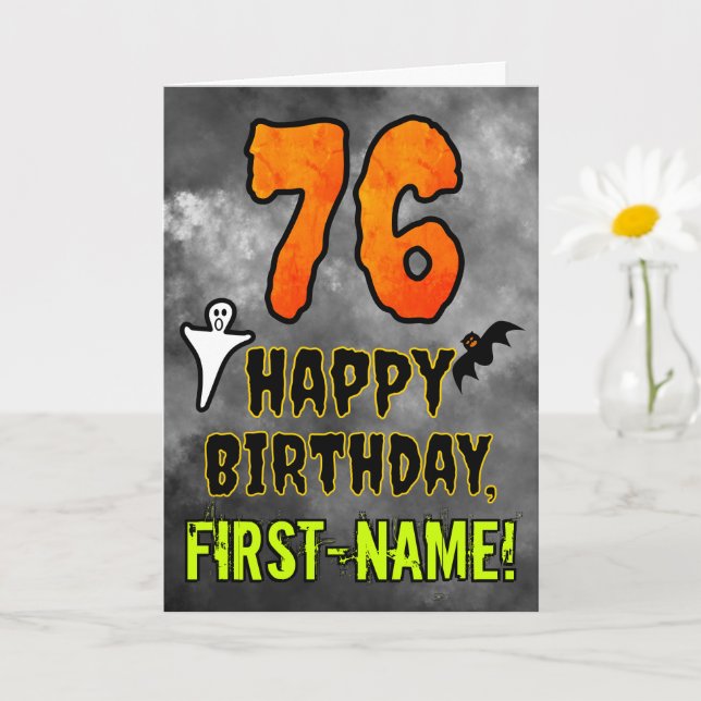 Carte 76e anniversaire : Eerie Halloween Thème + Nom per (Petite plante)