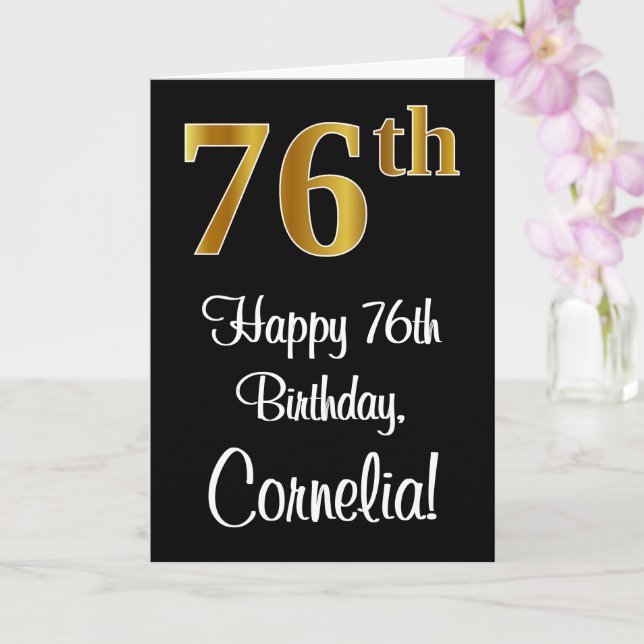 Carte 76e anniversaire ~ Elégant Luxueux Faux Gold Look  (Orchidée)