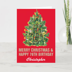 Carte 76e Joyeux Anniversaire et Joyeux Noël Rouge & Or