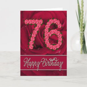 Carte 76th birthday card with roses and leaves