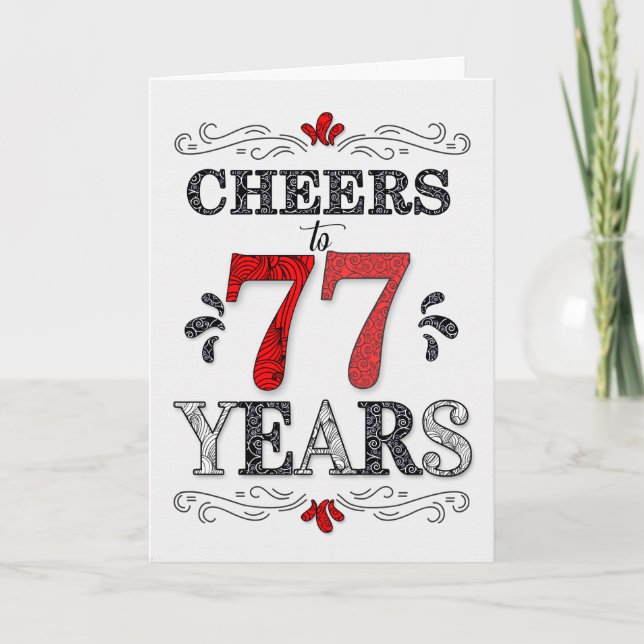 Carte 77e anniversaire Cheers en Motif noir blanc rouge (Devant)