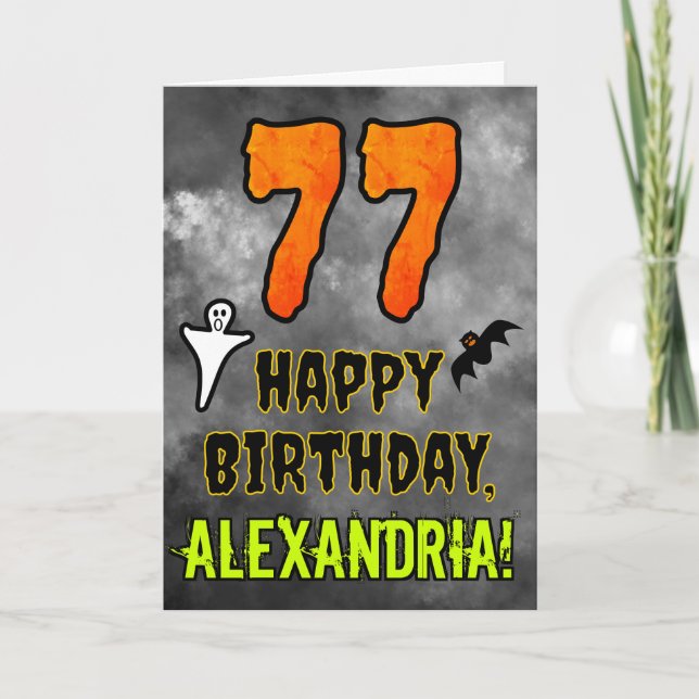 Carte 77e anniversaire : Eerie Halloween Thème + Nom per (Devant)