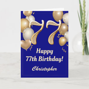 Carte 77e anniversaire Marine Bleu et Ballons d'or Confe