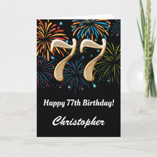 Carte 77e anniversaire Rainbow Fireworks noir et or