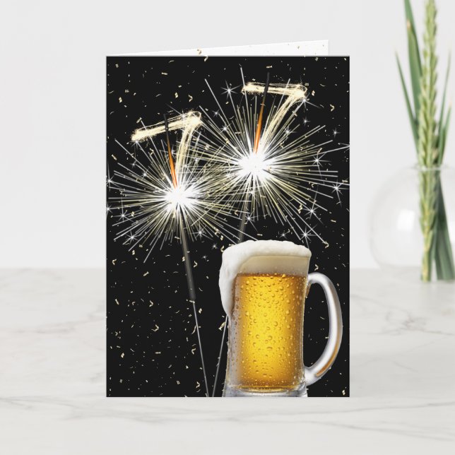Carte 77e anniversaire Sparklers avec Beer Mug (Devant)