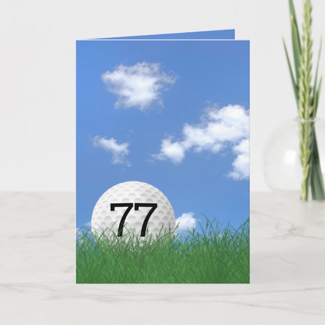 Carte 77ème anniversaire, balle de golf dans l'herbe (Devant)