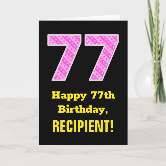 Carte 77ème anniversaire : Pink Stripes and Hearts "77"  (Devant)