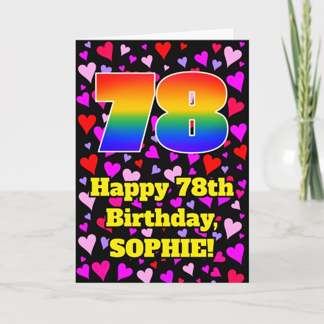 Carte 78e anniversaire : Amour Hearts Motif, Arc-en-ciel (Devant)